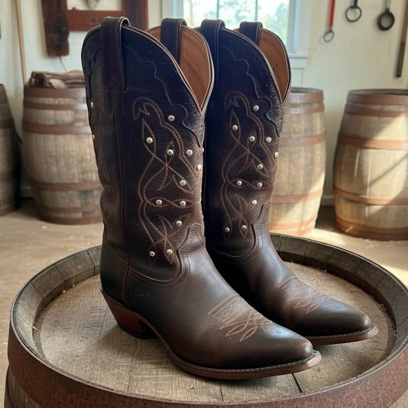 Boulet Shoes - Boulet Vintage Leather Western Boots Studded Boho Cowgirl Cowboy Southern